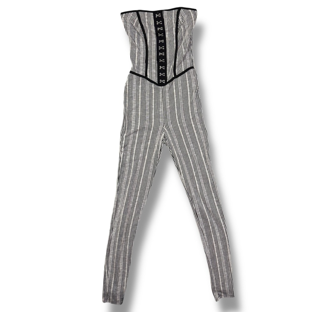 Monaco Black White Striped Bustier Bodice Jumpsuit Size Small